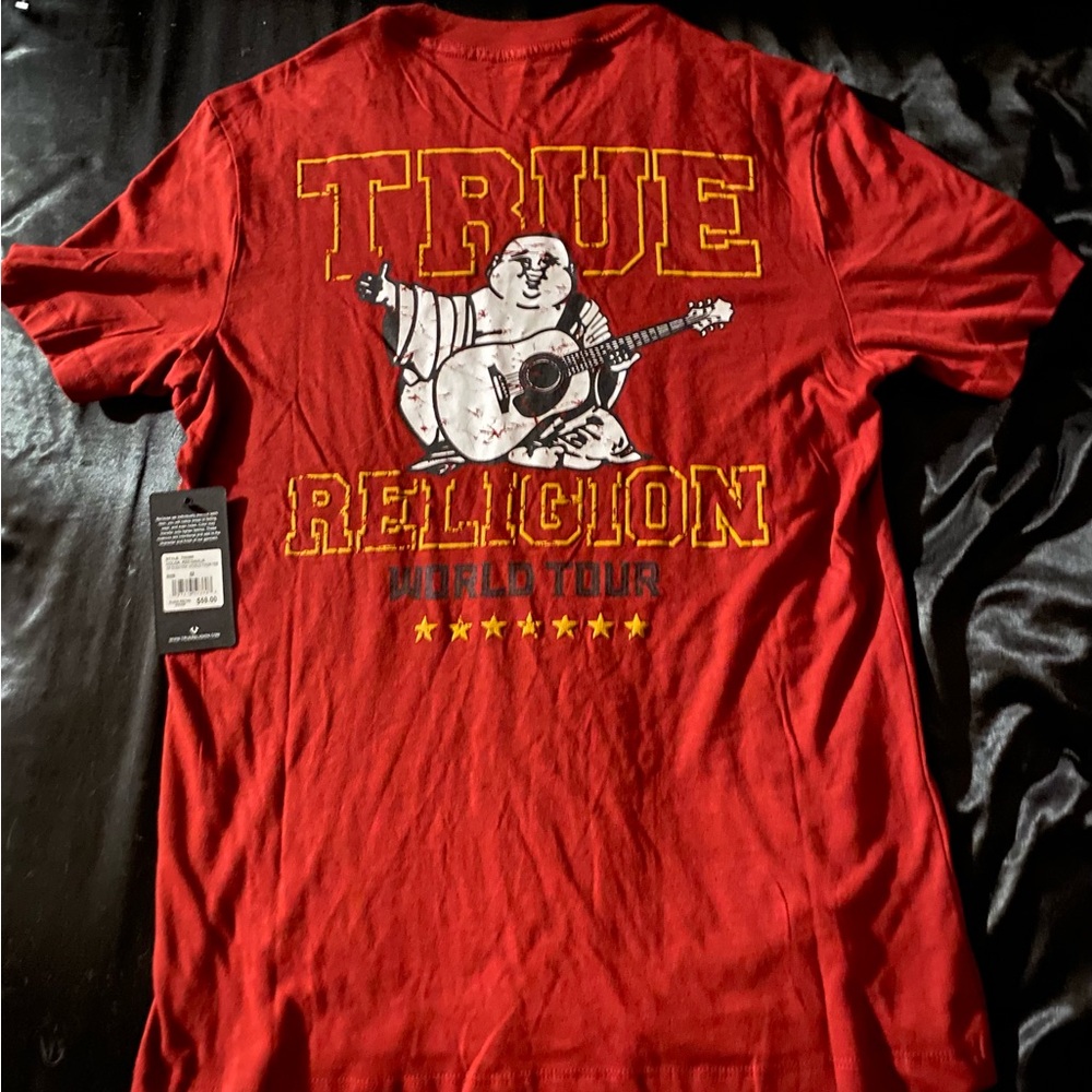 True Religion Red Short Sleeve Tee with Bold Graphics